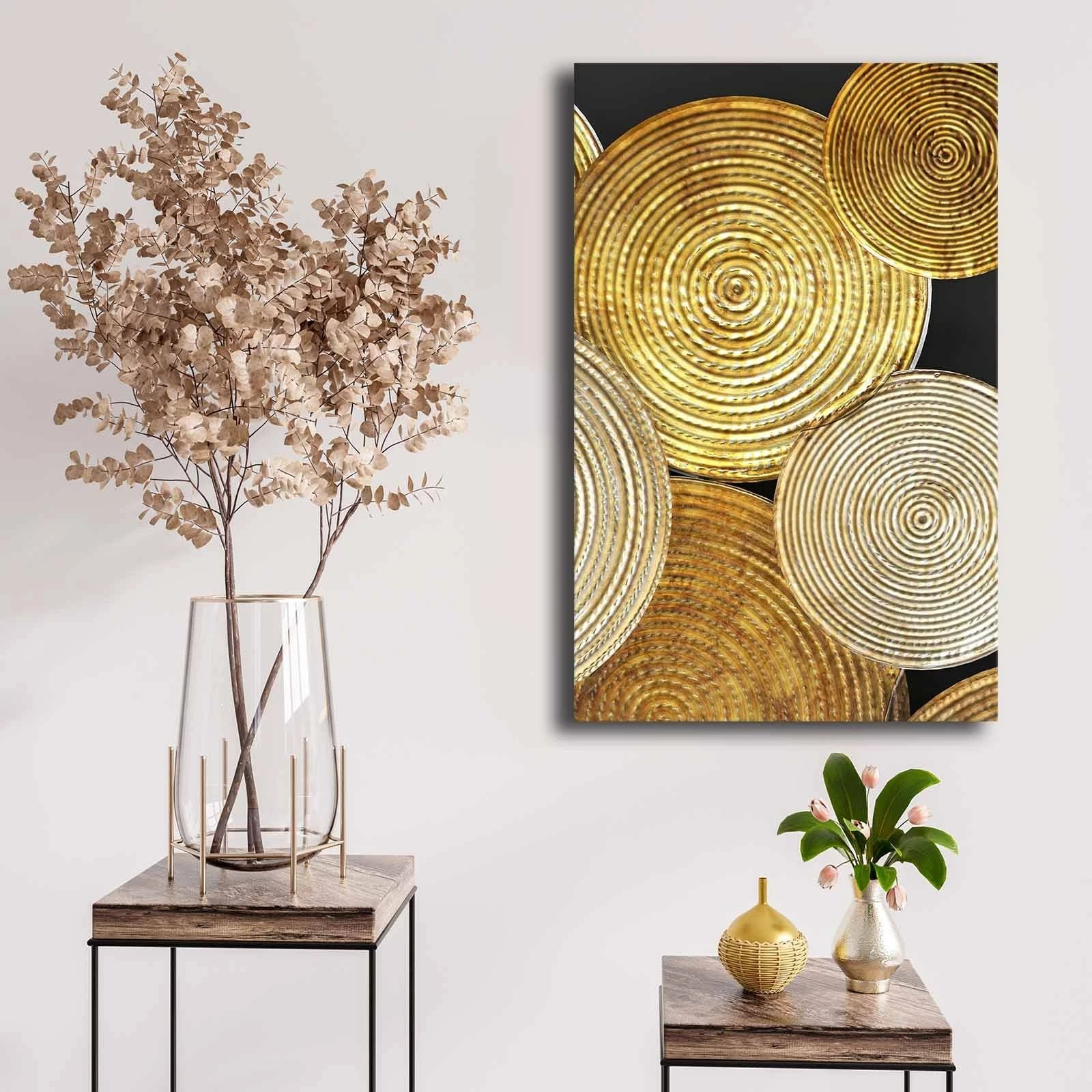 Pikturë dekorative në kanavacë, Wallity, 4570NISC-018, ngjyrë ari, bezhë, e zezë, e bardhë, 45x70cm