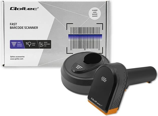 Lexues barkodash Qoltec 50878 me stacion dokimi, 1D/2D, i zi/portokalli