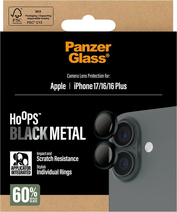 Mbështjellës PanzerGlass Hoops për kamera iPhone 17/16/16 Plus, zi