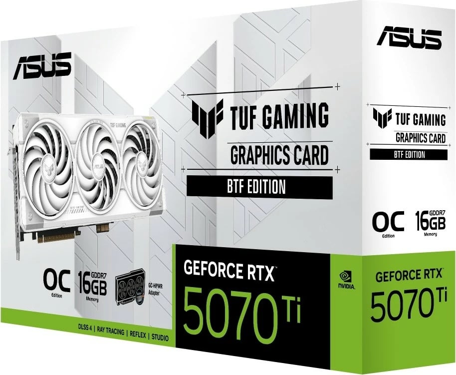 Kartelë grafike Asus TUF Gaming GeForce RTX 5070 Ti OC BTF 16GB GDDR7 256-bit PCIe 5.0 e bardhë