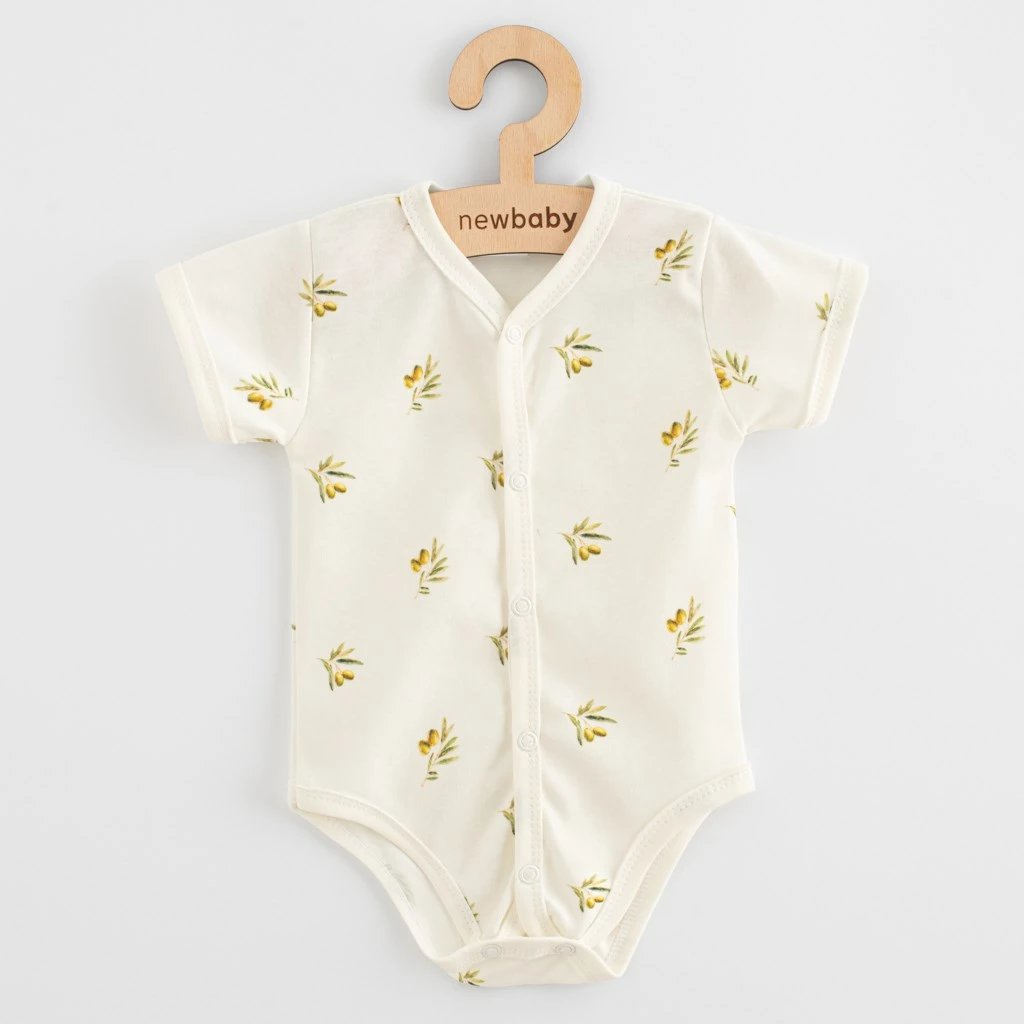 bodysuit bebe me kopsa të plota me mëngë të shkurtra, New Baby Olives, 100% pambuk organik, madhësia 56 (0-3m), bezhë