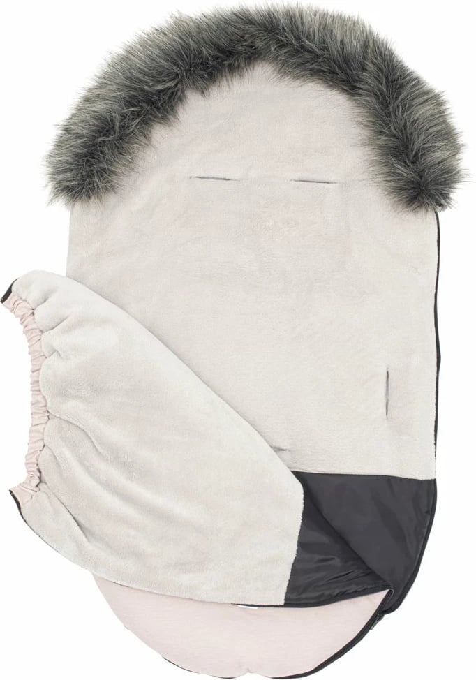 mbulesë dimri për karrocë NEW BABY me kapuç me gëzof sintetik, universale, e papërshkueshme nga uji dhe era, 90x49 cm, rozë e zbehtë