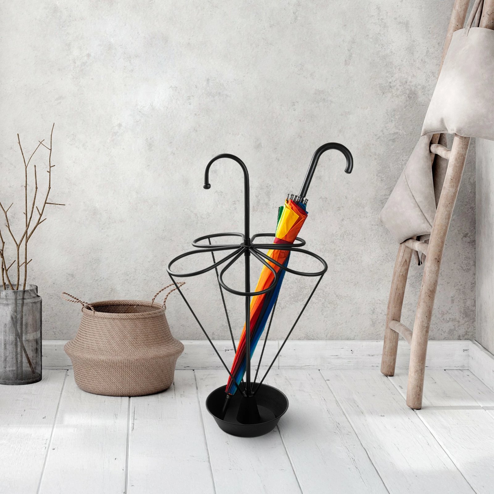 Stendë për ombrella, metal i zi, Evila Originals, 40x40x76cm