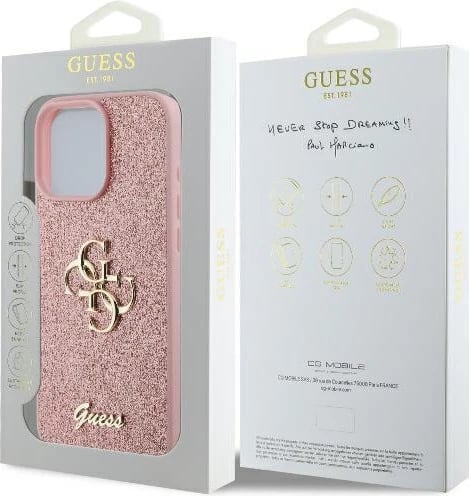 Mbështjellës Guess Fixed Glitter Big 4G për iPhone 16 Pro, Rozë Mbështjellës Guess Fixed Glitter Big 4G për iPhone 16 Pro, Rozë