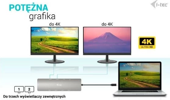 Kasë dokimi i-tec C31NANOHDM2DOCPD, 2x HDMI, USB-C, 100W, Metal, E zezë