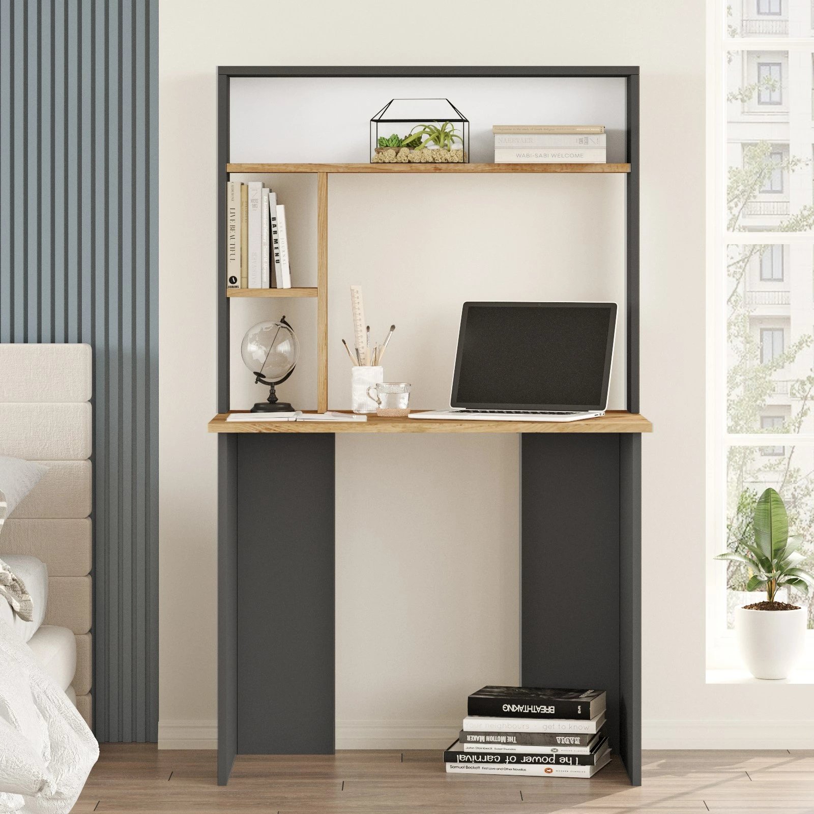 Tavolinë pune Hanah Home, Br2-Aa, ngjyrë pishë Atlantike dhe antracit, 90x51.6x148.6cm