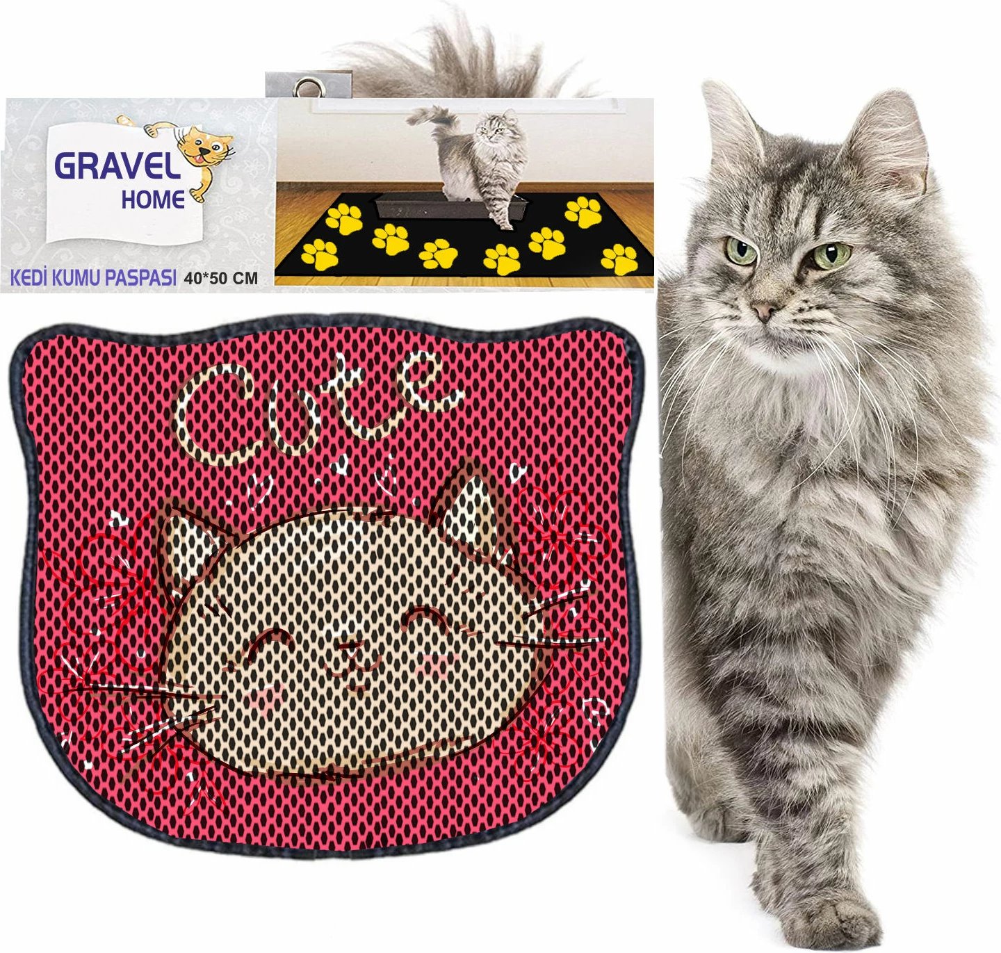 Tapet për rërë maceje, Paws & Whiskers, Kdkafa0180, shumëngjyrësh, 40x50cm