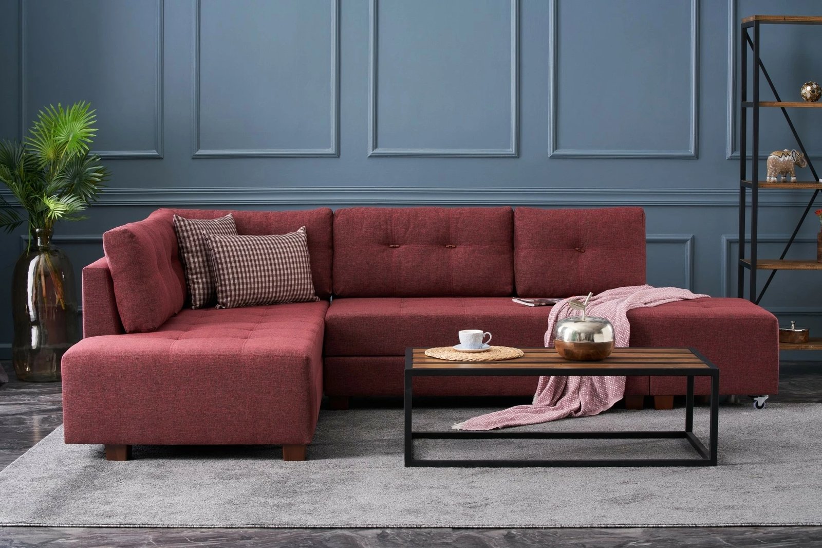 Kënd-sofë krevati, ngjyrë e kuqe e thellë (claret red), Atelier del Sofa, kënd majtas