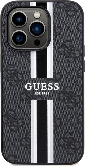 Mbështjellës Guess 4G Printed Stripes MagSafe për iPhone 15 Pro Max, i zi