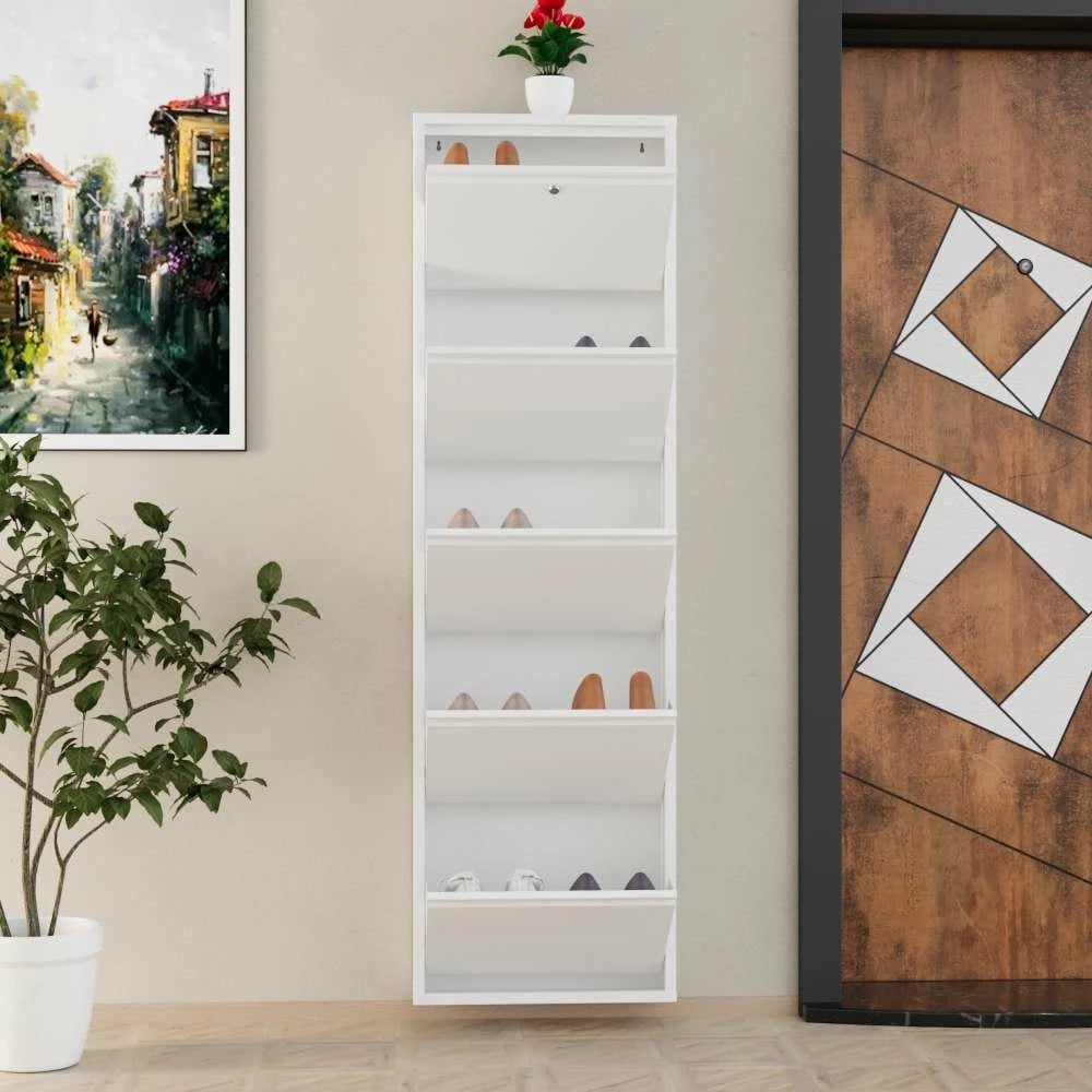 Dollap këpucësh Skye Decor, metalik, 5 pjesë, me kyç, i bardhë