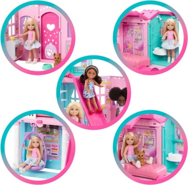 Shtëpi lodër Barbie Chelsea e palosshme me aksesorë, Mattel JFW49, Rozë/Vjollcë, set