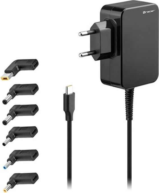Furnizues energjie universal Tracer Prime 65W 7-in-1 me USB-C dhe 6 konektorë, i zi