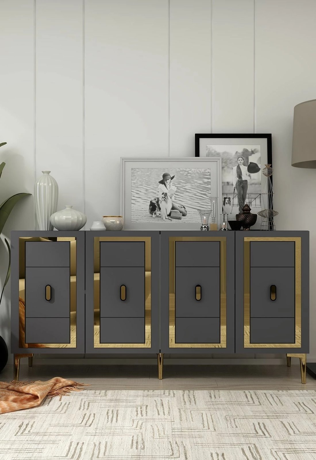 Konsol Skye Decor, ngjyrë antracit dhe ari, 150x75x35cm