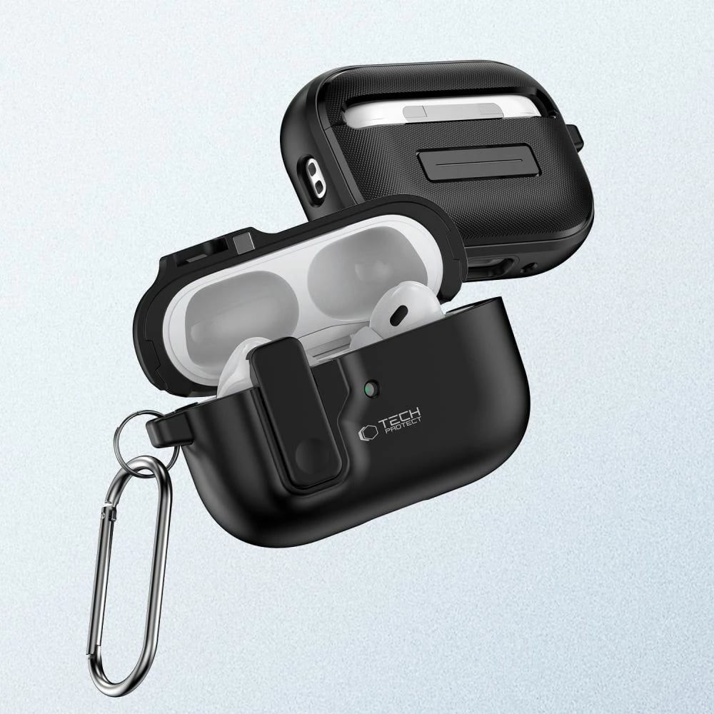 Mbështjellës Tech-Protect Slim Hook për AirPods Pro/Pro 2, me karabinë, Zi