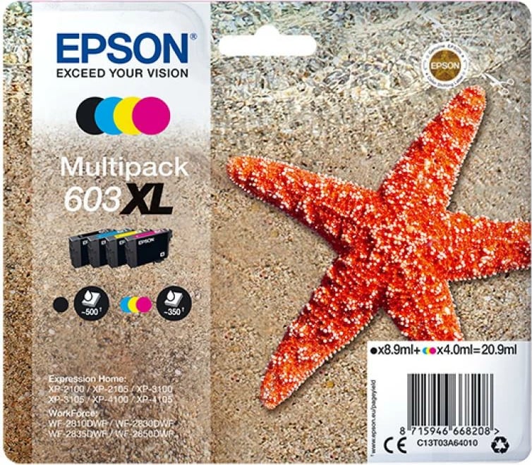 Kartush boje, Epson 603XL Multipack C13T03A64010, total 20.9 ml, black + cyan + magenta + yellow, multipak