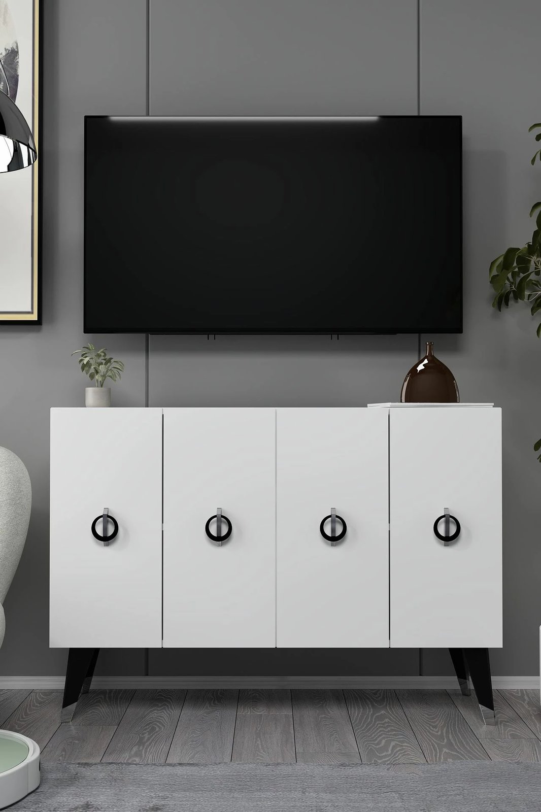 Konsol Skye Decor, 8183KM-32, e bardhë, e zezë, argjend