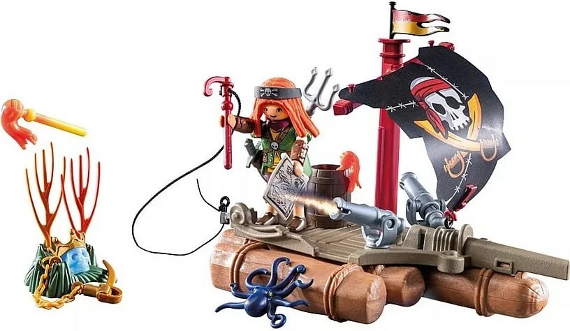 Set figurina piratë Playmobil 71794 Pirate Raft me thesar, 41 pjesë