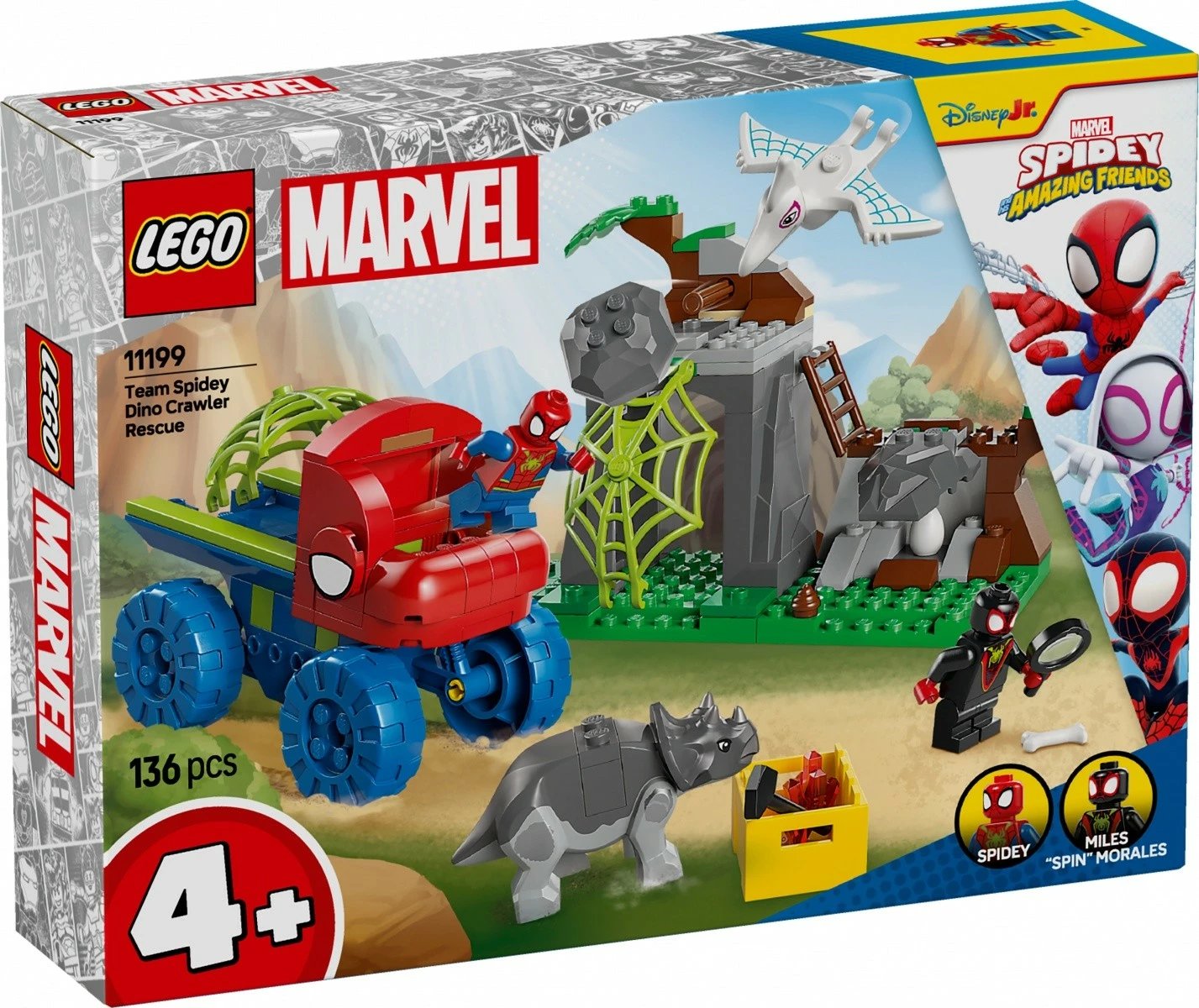 Set LEGO Marvel Spidey and Amazing Friends 11199, 136 pjesë, për fëmijë, me Spidey, Miles Morales, Dino-van, shumëngjyrësh