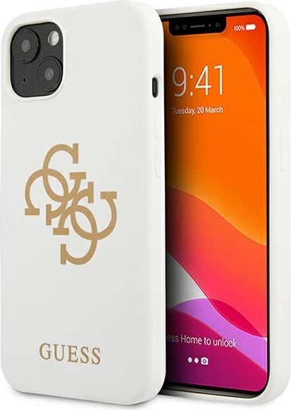 Mbështjellës Guess GUHCP13SLS4GGWH për iPhone 13 mini 5.4", silikon, bardhë