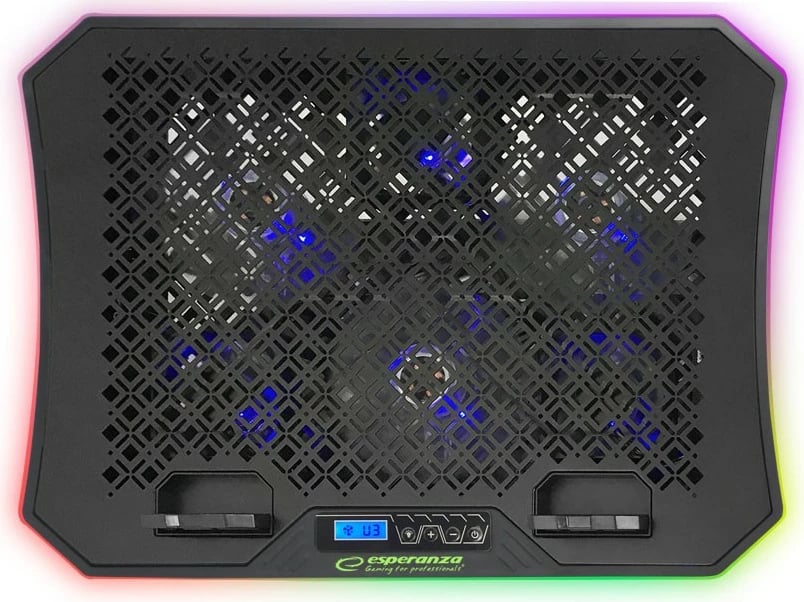 Cooling pad Esperanza EGC109, për laptop deri 19", LED RGB, 2 USB, E zezë