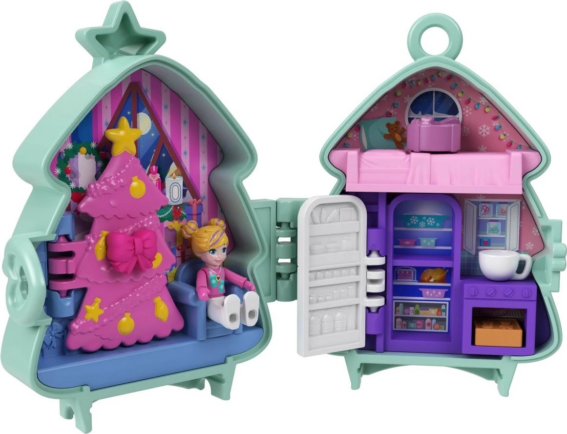 Set lodrash Polly Pocket Christmas Compact 2-pack, Mattel, JGM53, me figurina dhe aksesorë, shumëngjyrësh
