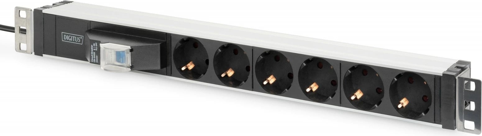 Prizë rack Digitus DN-95417, 6x Schuko, 2m, me ndërprerës mbrojtës, profil alumini, e zezë/argjendtë