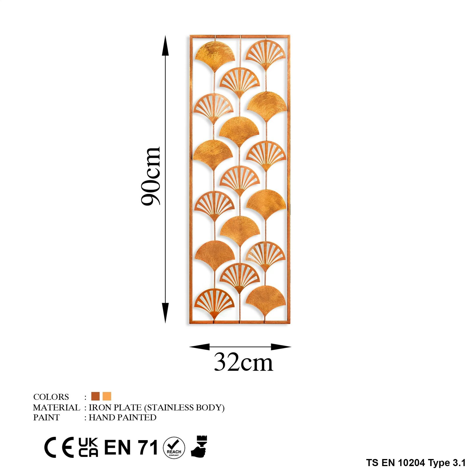 Aksesor dekorativ metalik për mur, Wallity, formë ventilatori, shumëngjyrësh, 32x90cm