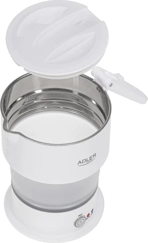 Çajnik elektrik udhëtimi silikon i palosshëm, Adler AD 1377, 0.6 L 600 W, me çantë, i bardhë