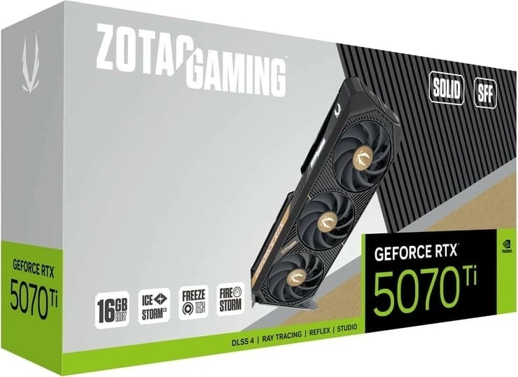 Kartë grafike, ZOTAC, GeForce RTX 5070 Ti SOLID SFF ZT-B50710D3-10P, 16GB GDDR7 256-bit, PCIe 5.0, 3x DisplayPort + HDMI