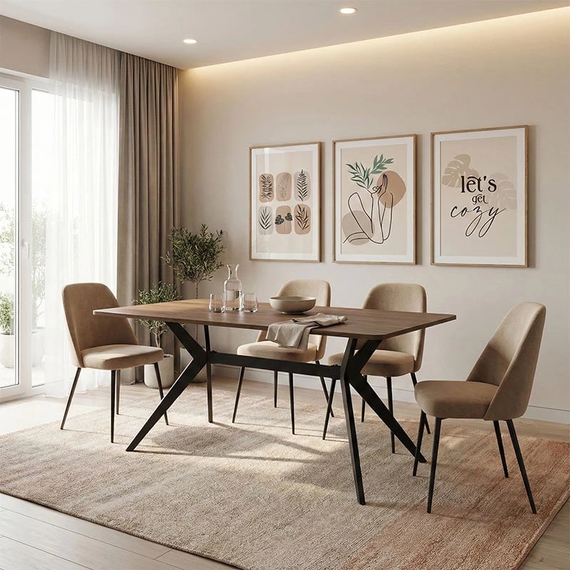 Tavolinë drejtkëndëshe Ezali, ngjyrë arre, këmbë metalike të zeza, 160x90x75cm