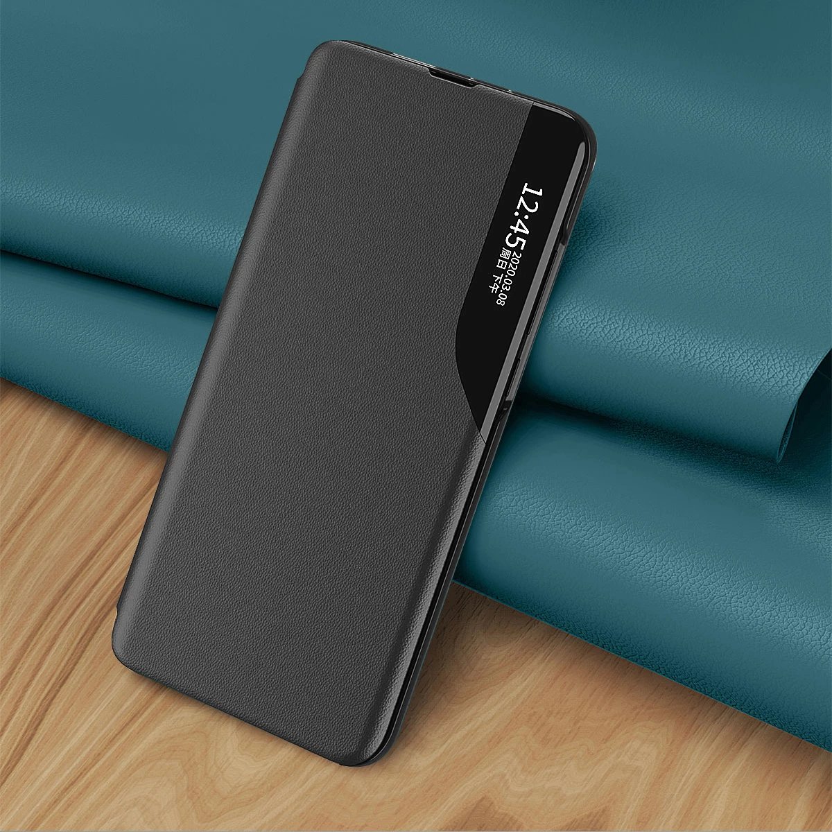 Mbështjellës Hurtel Eco Leather View Case për Samsung Galaxy S22+, me kapak dhe mbajtëse, Kuq