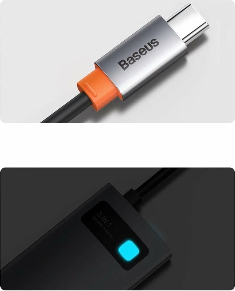 HUB Baseus Metal Gleam Series 5-in-1, CAHUB-CX0G, 100W PD, HDMI 4K, 3x USB 3.2, Gri