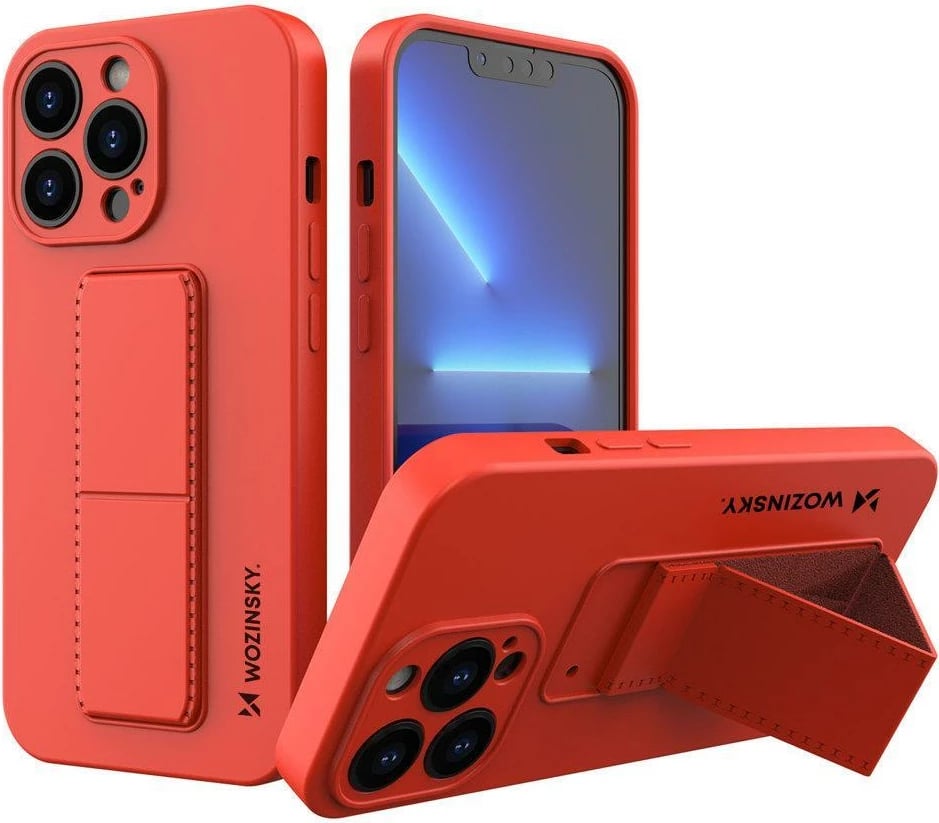 Mbështjellës silikon për iPhone 13 Pro Wozinsky Kickstand Case, i kuq