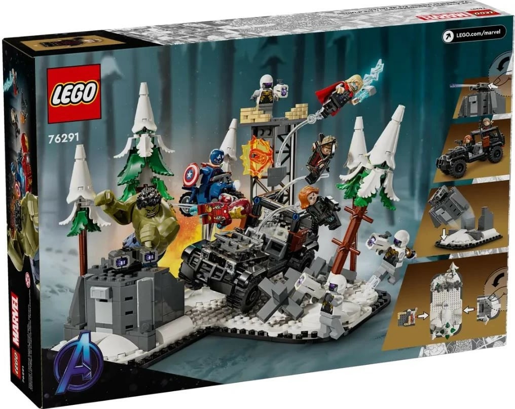 Set LEGO Marvel Avengers 76291, 613 pjesë, për fëmijë 10+, me minifigura Hulk, Iron Man, Thor, Black Widow, Captain America, Hawkeye, ushtarë Hydra