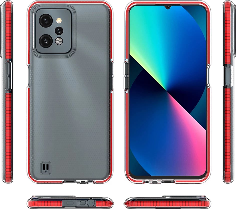 Mbështjellës Hurtel Spring Case për Realme C31, TPU, i hollë, i zi, me kornizë ngjyrë