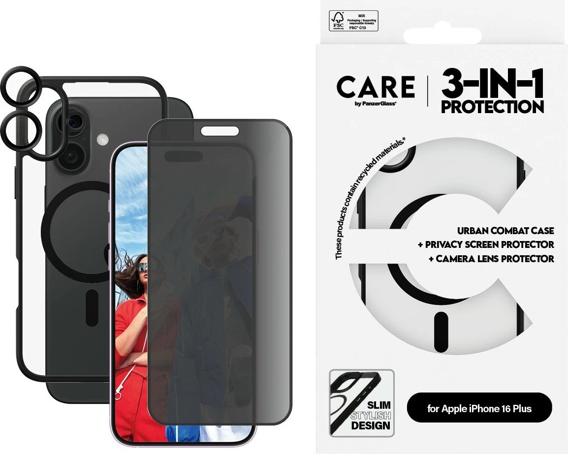 Mbështjellës PanzerGlass CARE Flagship 3-in-1 për iPhone 16 Plus, transparent
