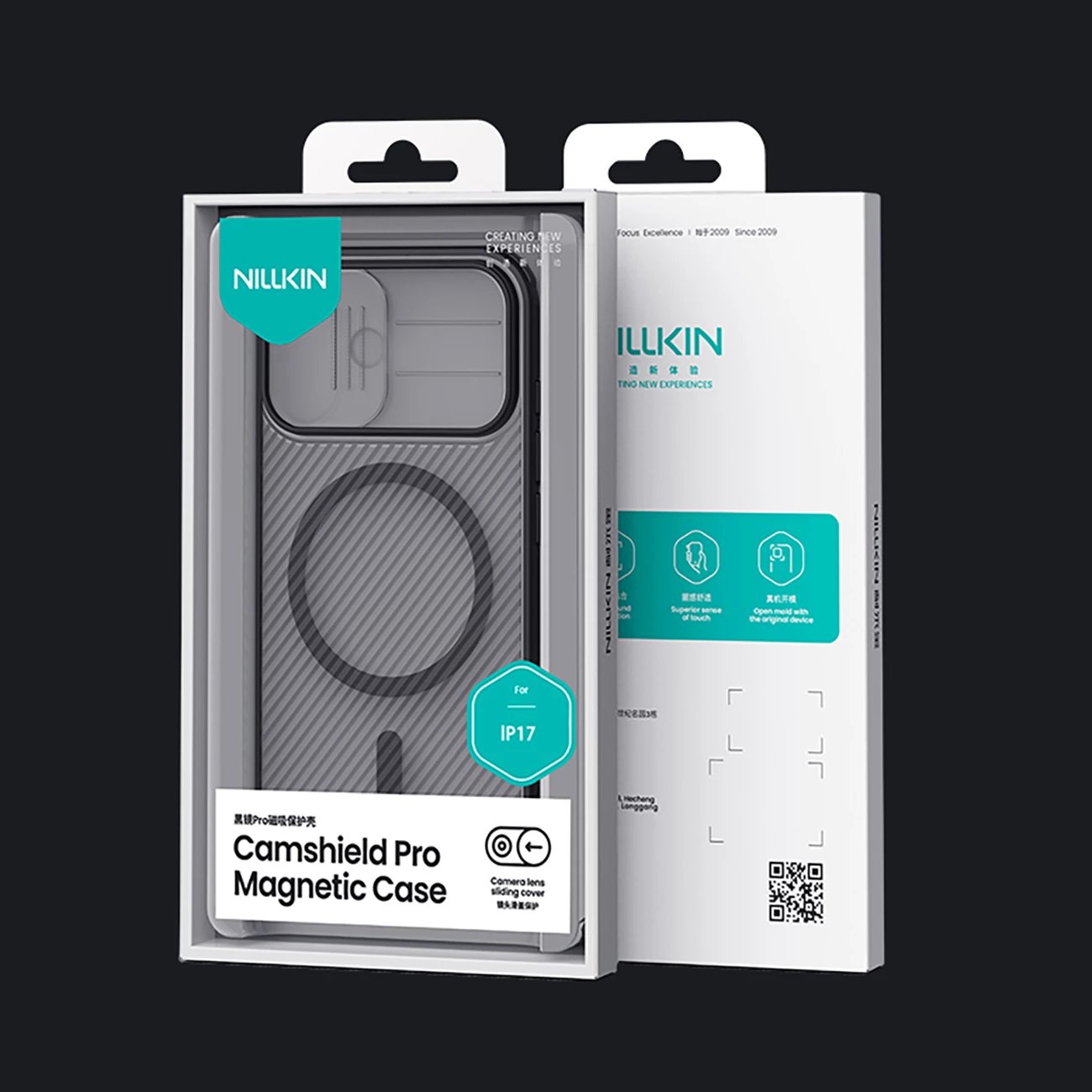 Mbështjellës Nillkin CamShield Pro për iPhone 17, MagSafe kompatibil, PC+TPU, transparent i zi