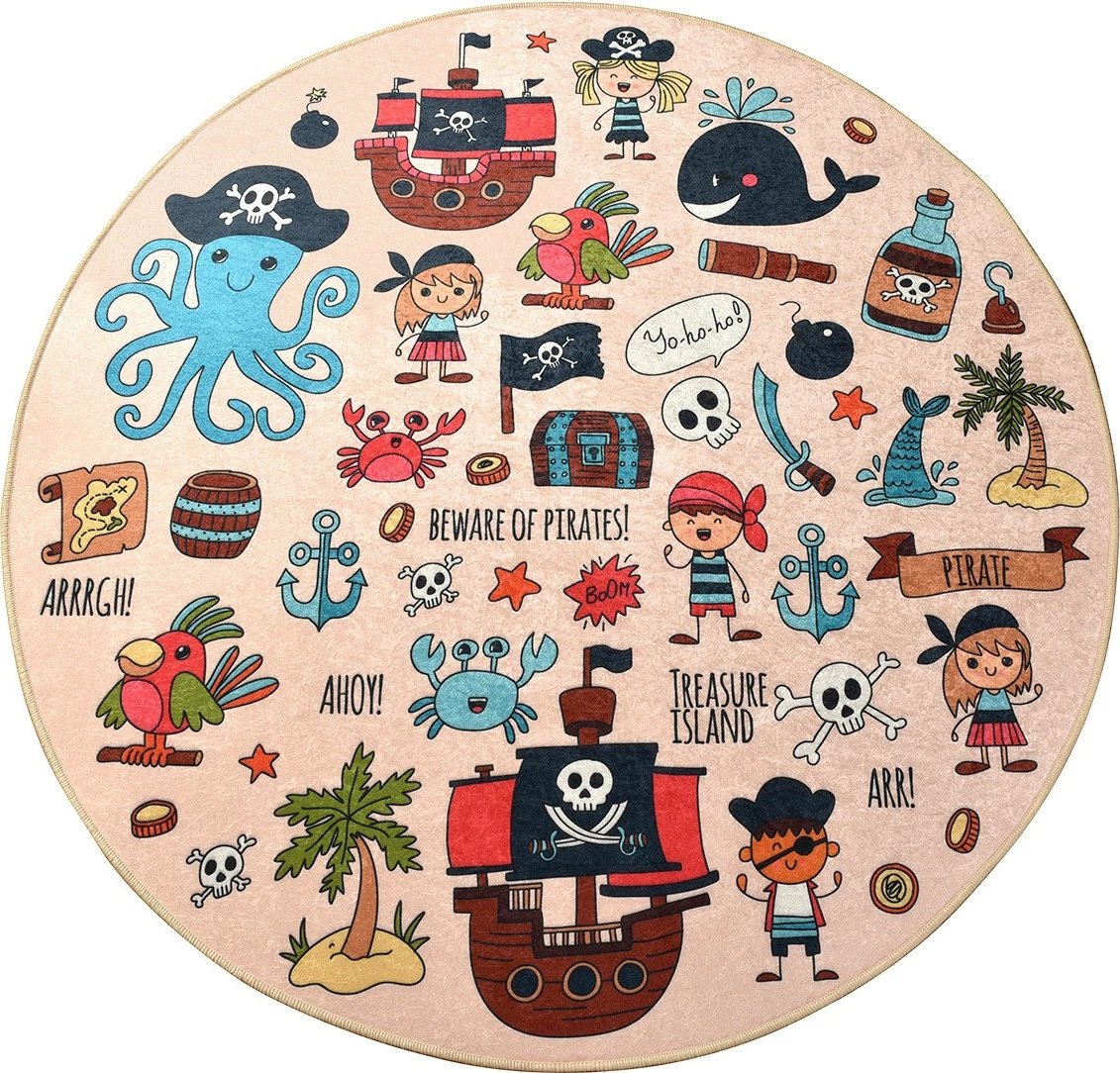 Qilim rrumbullak, dizajn piratësh, shumëngjyrësh, 140 cm