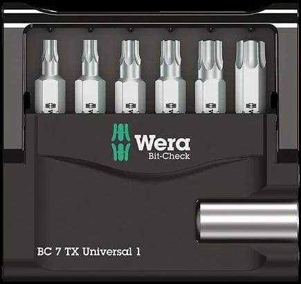 Set bitash Torx Plus Wera 6 copë, 25mm, me mbajtës universal