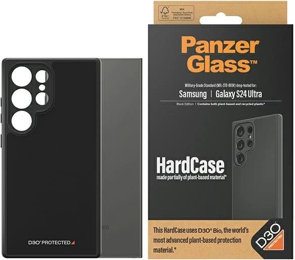 Mbështjellës PanzerGlass HardCase për Samsung Galaxy S24 Ultra, D3O Bio, i zi dhe transparent