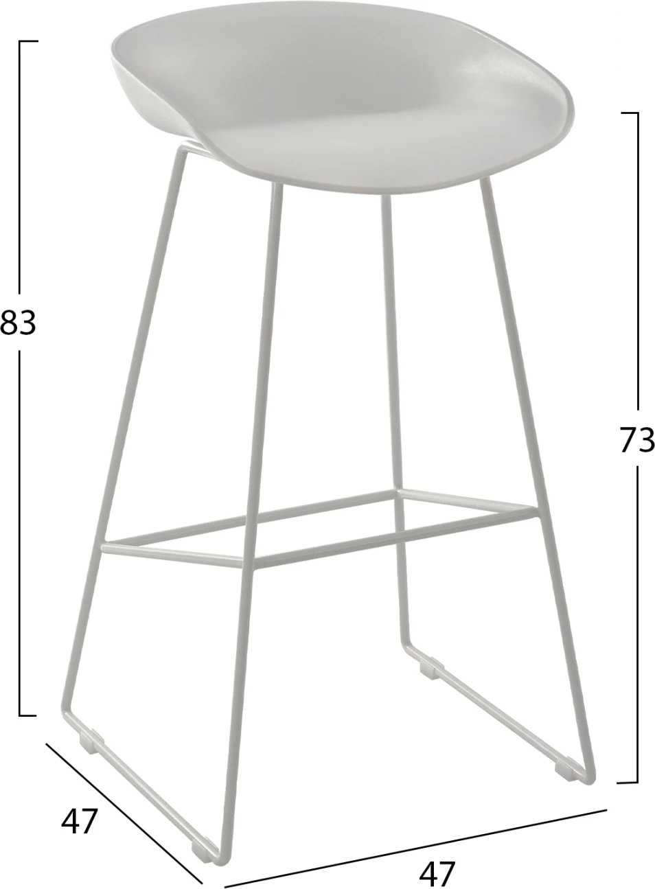 Karrige për bar FH8450.01 Metalike me ulëse PP e bardhë 47x47x83cm, set prej 2 copë