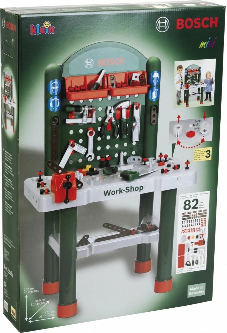 Tavolinë pune lodër për fëmijë Klein Bosch Workshop 82 pjesë, Multikolor