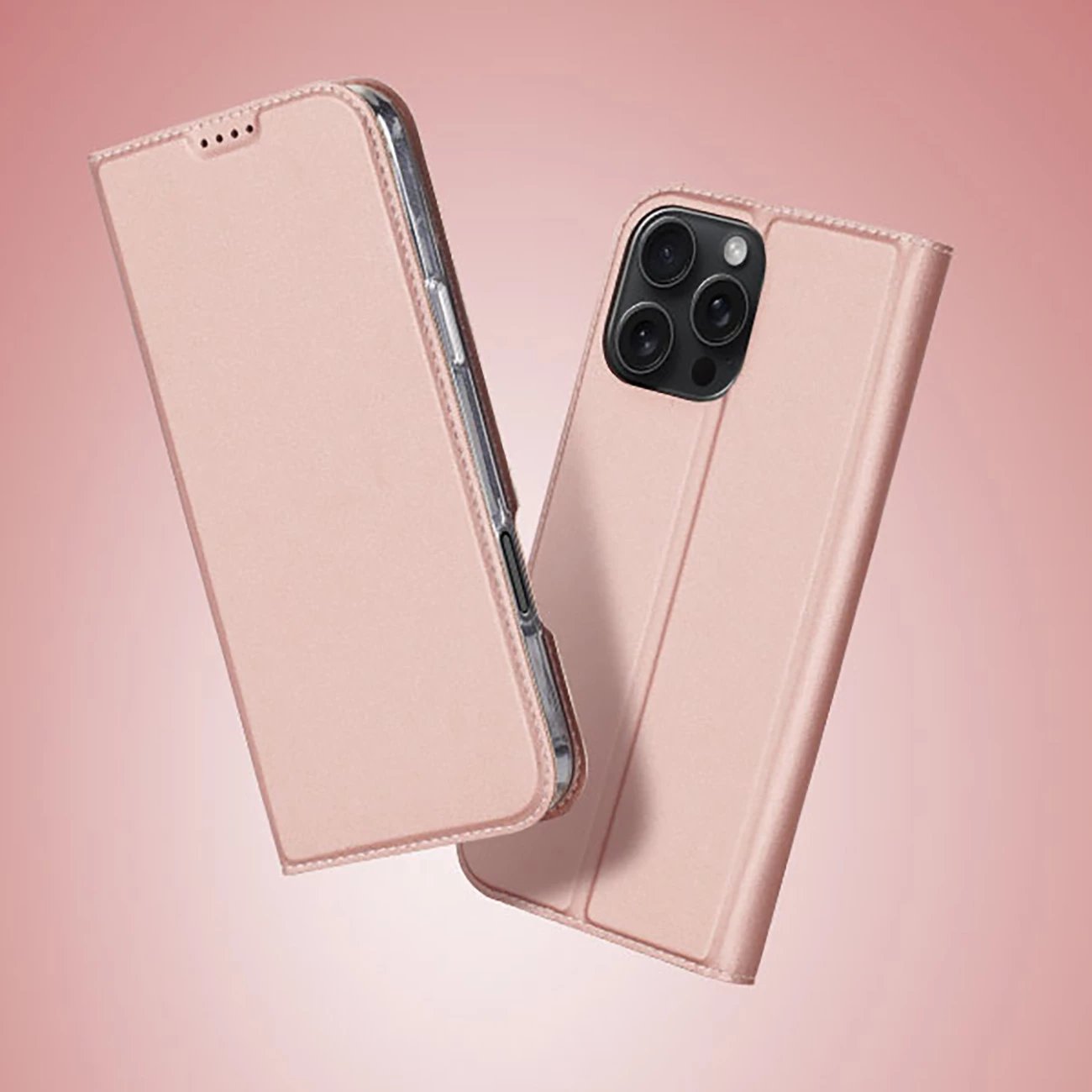 Mbështjellës Dux Ducis Skin Pro për iPhone 16 Pro, me kapak, xhep për karta, rozë