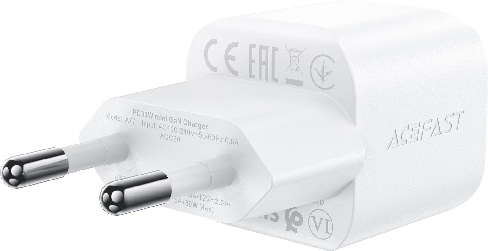 Karikues muri Acefast A77 Mini me GaN, 30W, me kabllo USB-C, Bardhë
