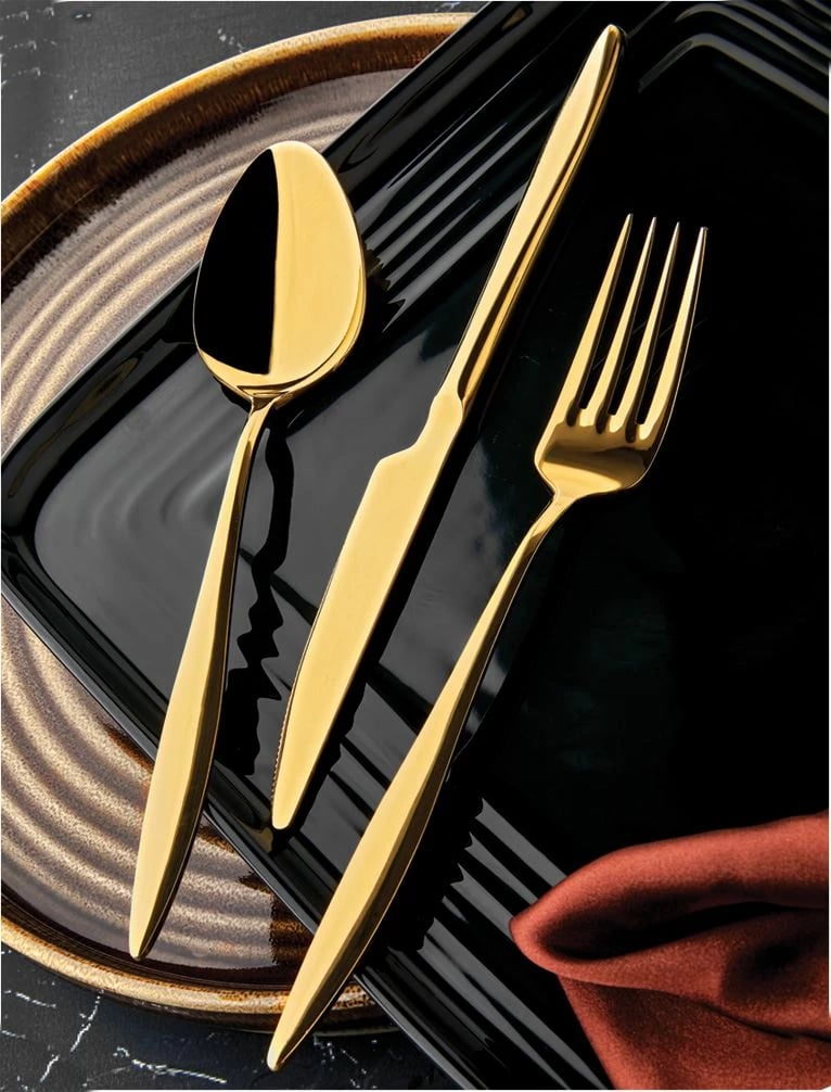 Set lugësh, pirunësh e thikash (36 copë), ngjyrë ari, Hermia Concept, Ela389