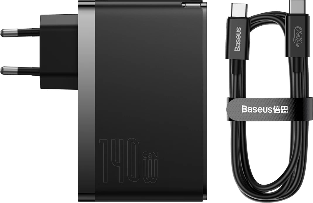 Karikues i shpejtë Baseus GaN5 Pro, 140W, 2x USB-C + USB-A, EU, i zi