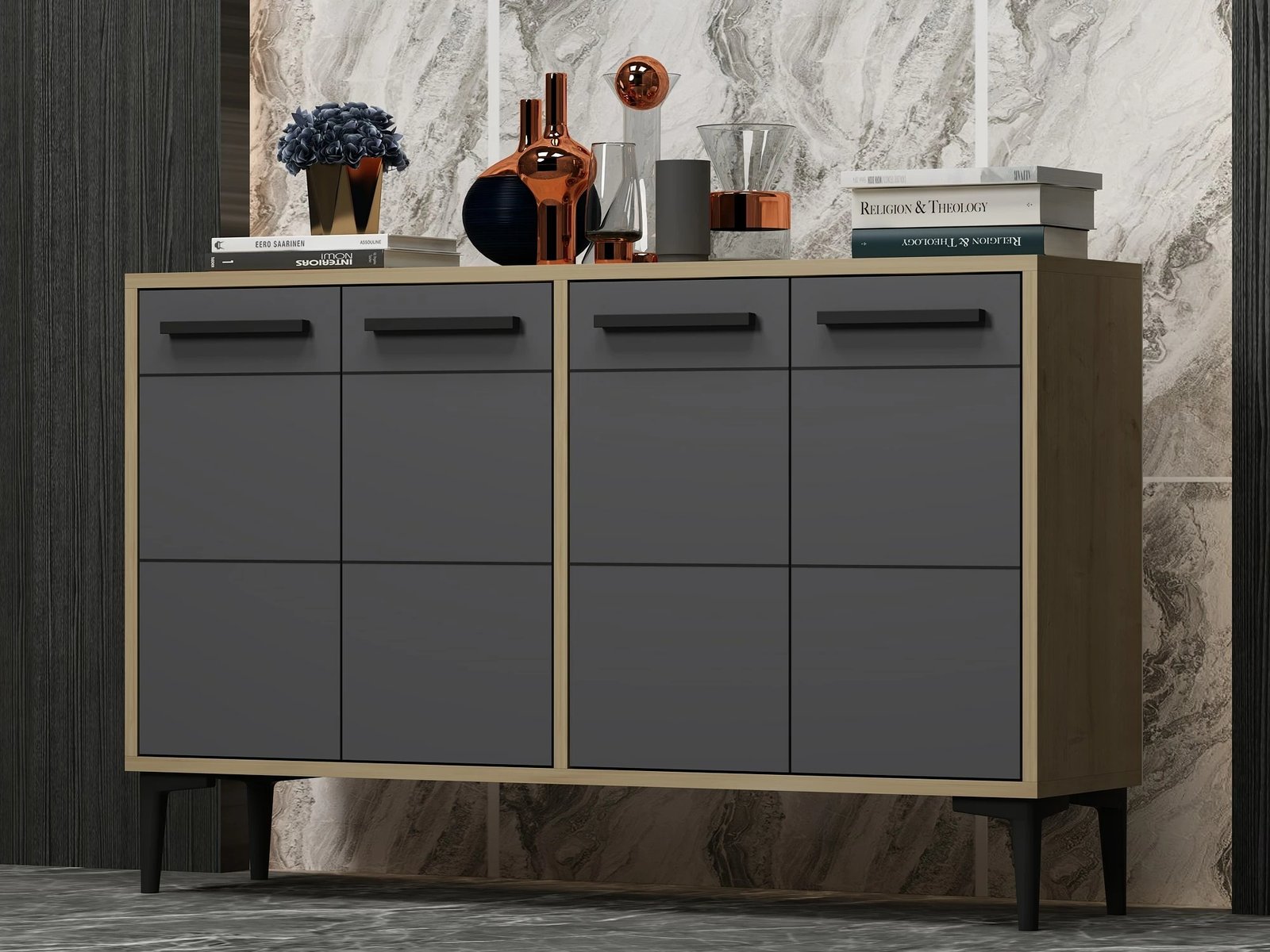 Konsolë Hanah Home Stria, ngjyrë lis safir dhe antracit