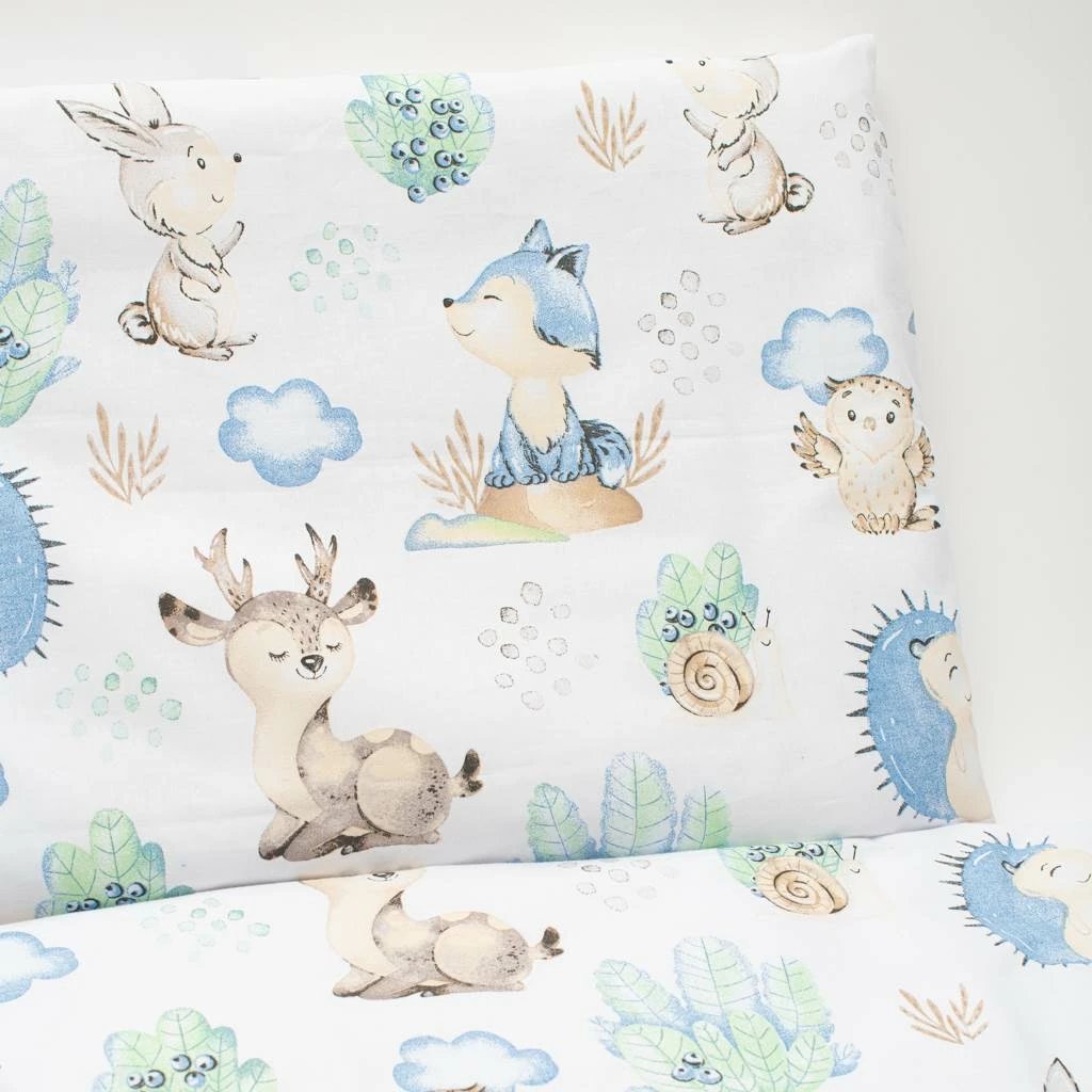 Set shtroje krevat foshnje, New Baby, Hedgehog, 100x135 cm mbulesë jorgani + 40x60 cm këllëf jastëku + mbrojtëse 31x175 cm, pambuk 100%, gri, set 3 pjesë