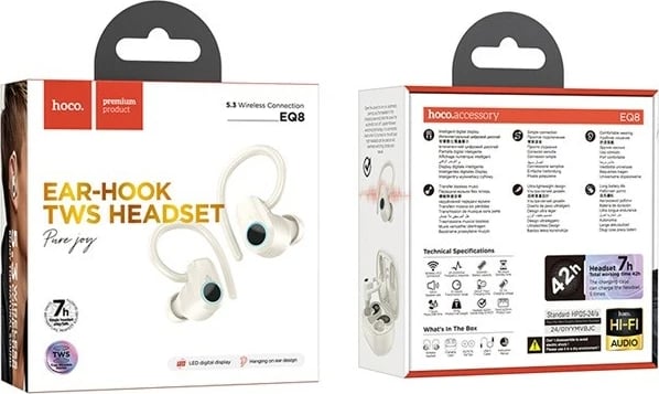 Kufje wireless HOCO EQ8 Pure Joy, in-ear, Bluetooth 5.3, me kuti karikimi, e bardhë