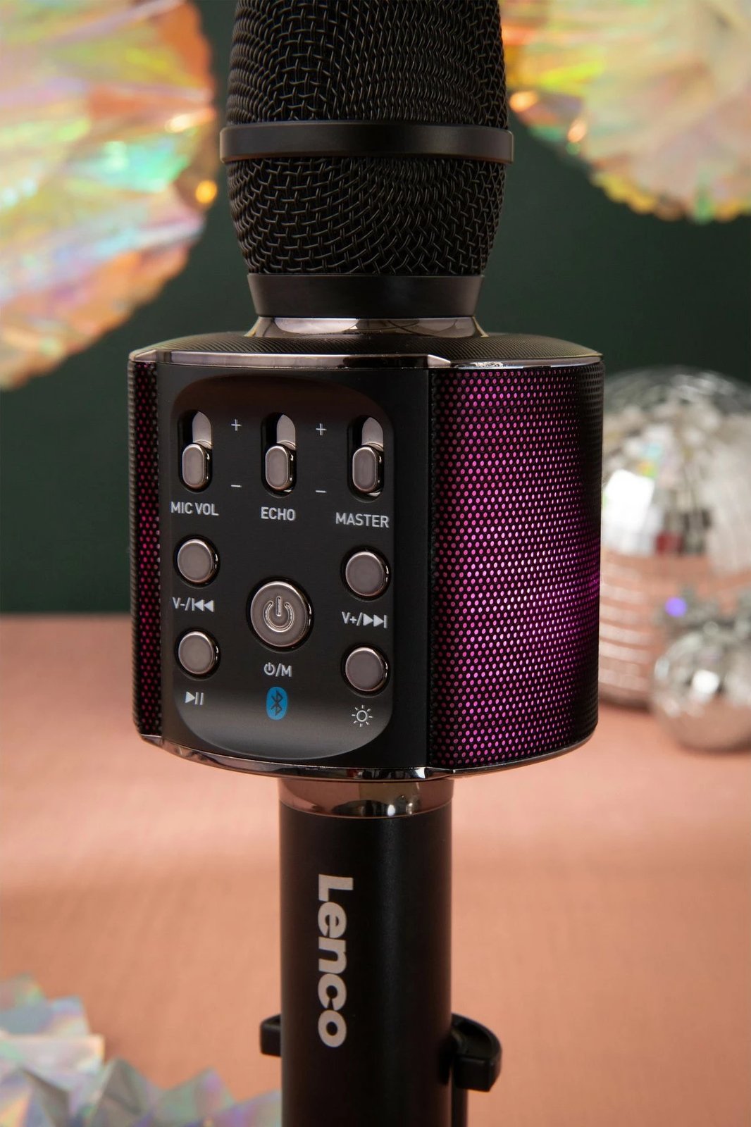 Mikrofon karaoke Lenco BMC-090, Bluetooth, altoparlant i integrum, i zi